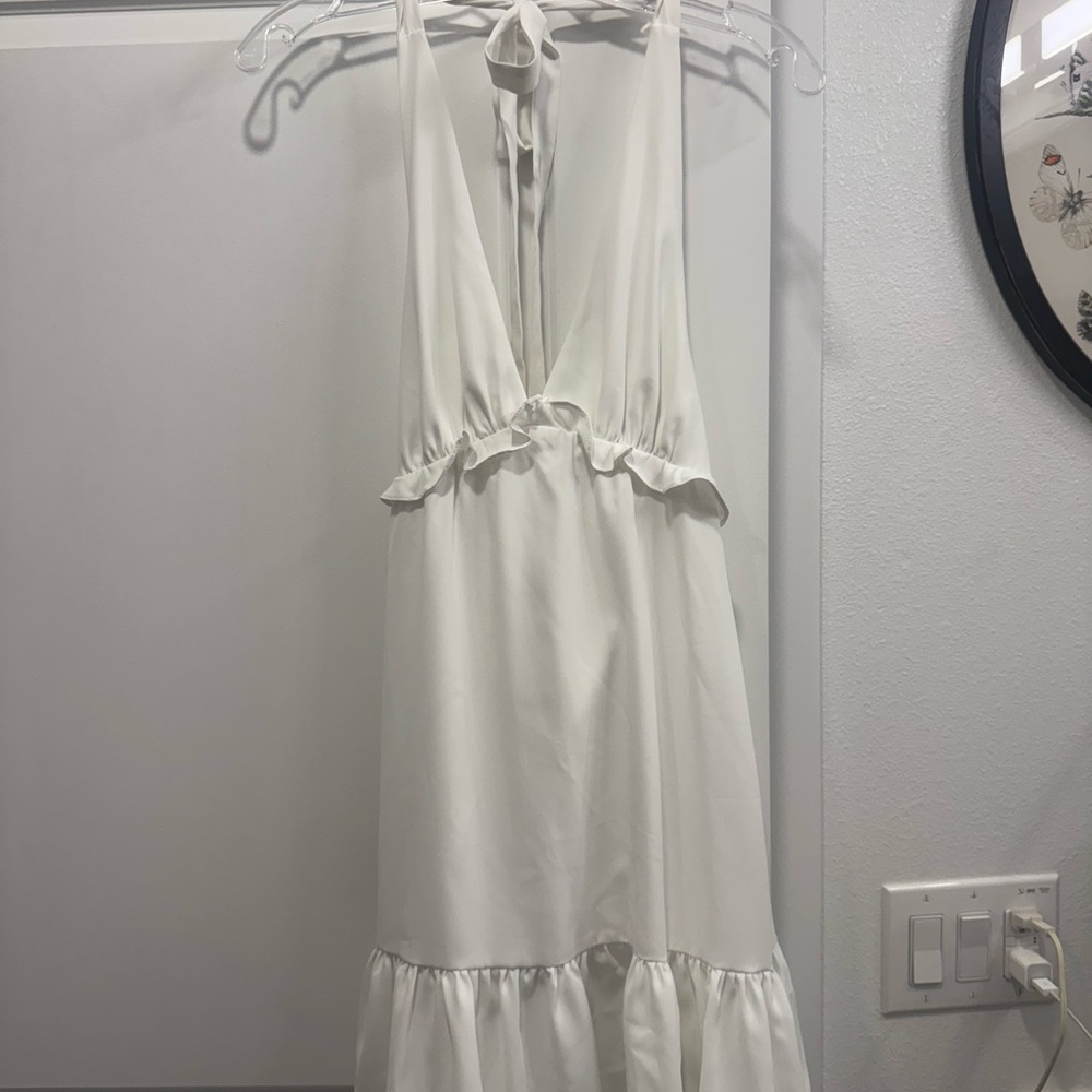 Amanda Uprichard White Halter Ruffle Mini Dress